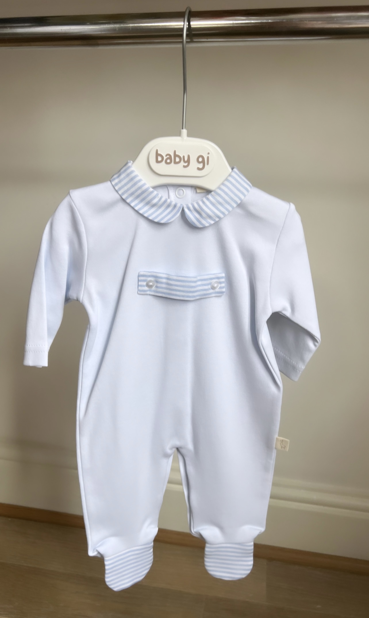 Baby Gi Blue Cotton Babygrow W/Stripes