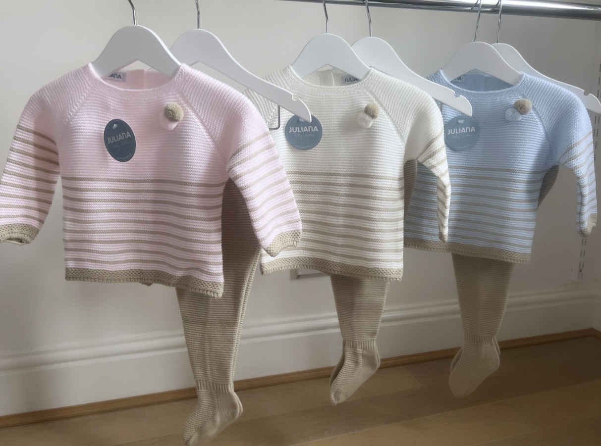 Juliana Pom Pom Knitted Sets - Beige & Cream, Pink & Beige, Blue & Beige