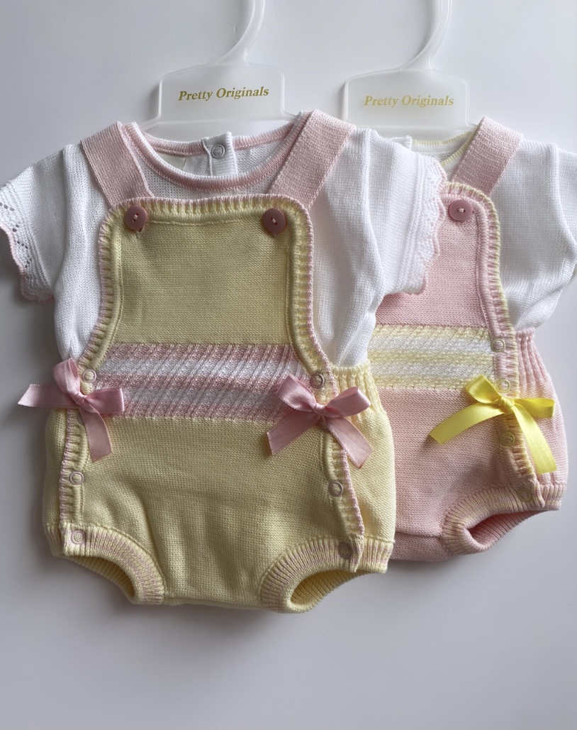 Pretty Originals Knit Rompers / Pink & Yellow