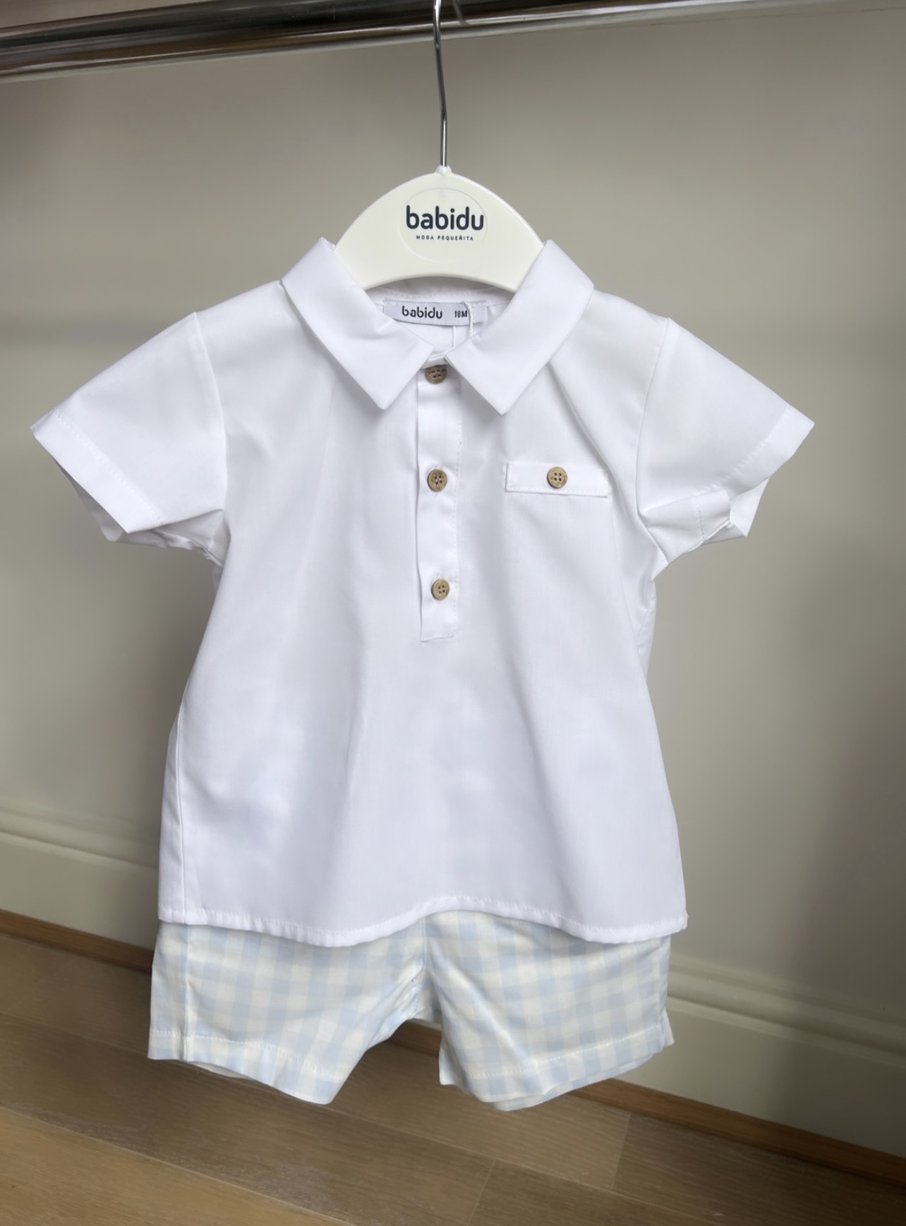 Babidu Boys Blue Gingham Shorts & White Shirt
