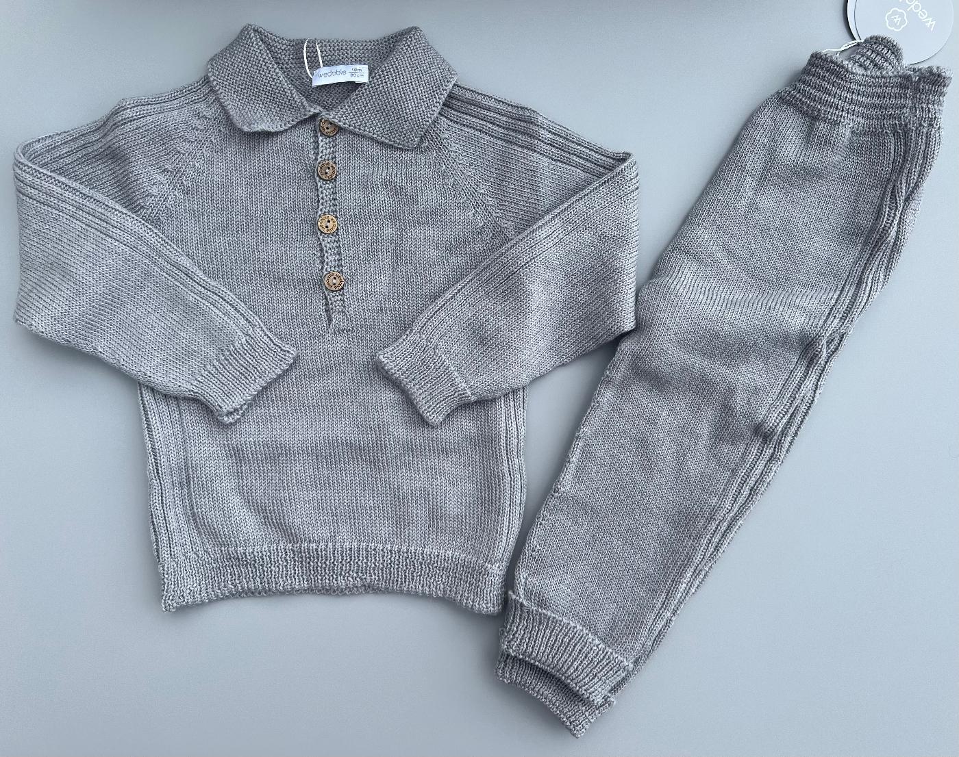 Wedoble Grey Knitted Polo Sweater & Trouser