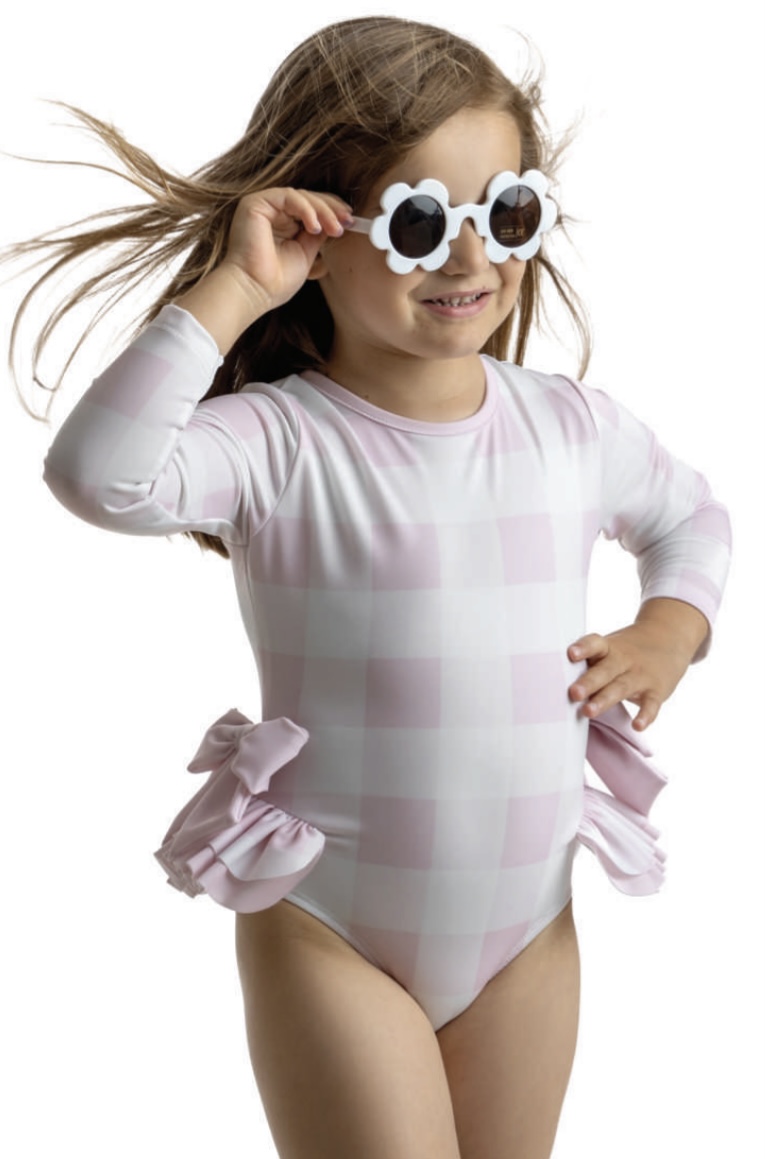 Meia Pata Pink Chess Victoria Long Sleeve Swimsuit