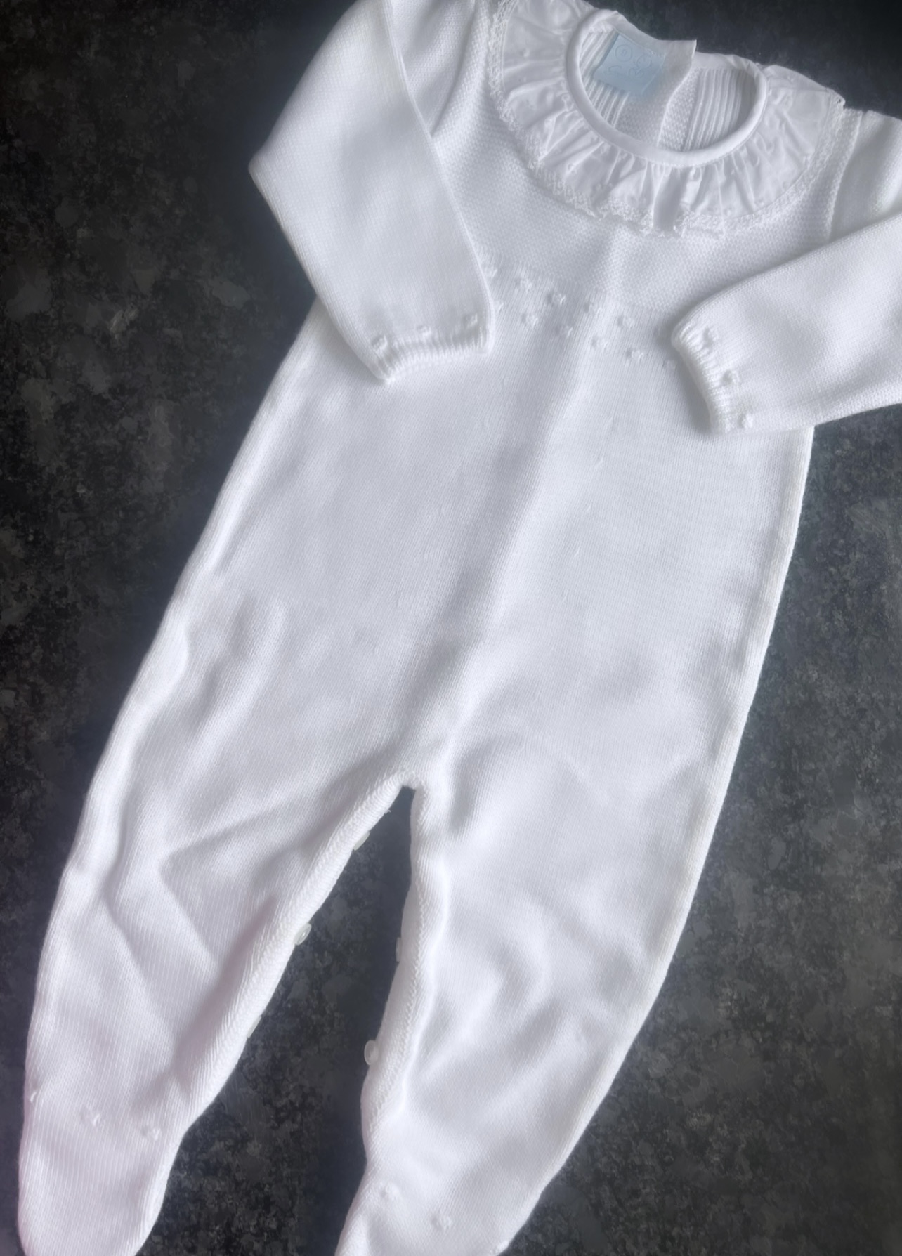 Granlei White Knit Babygrow with Plumeti Collar