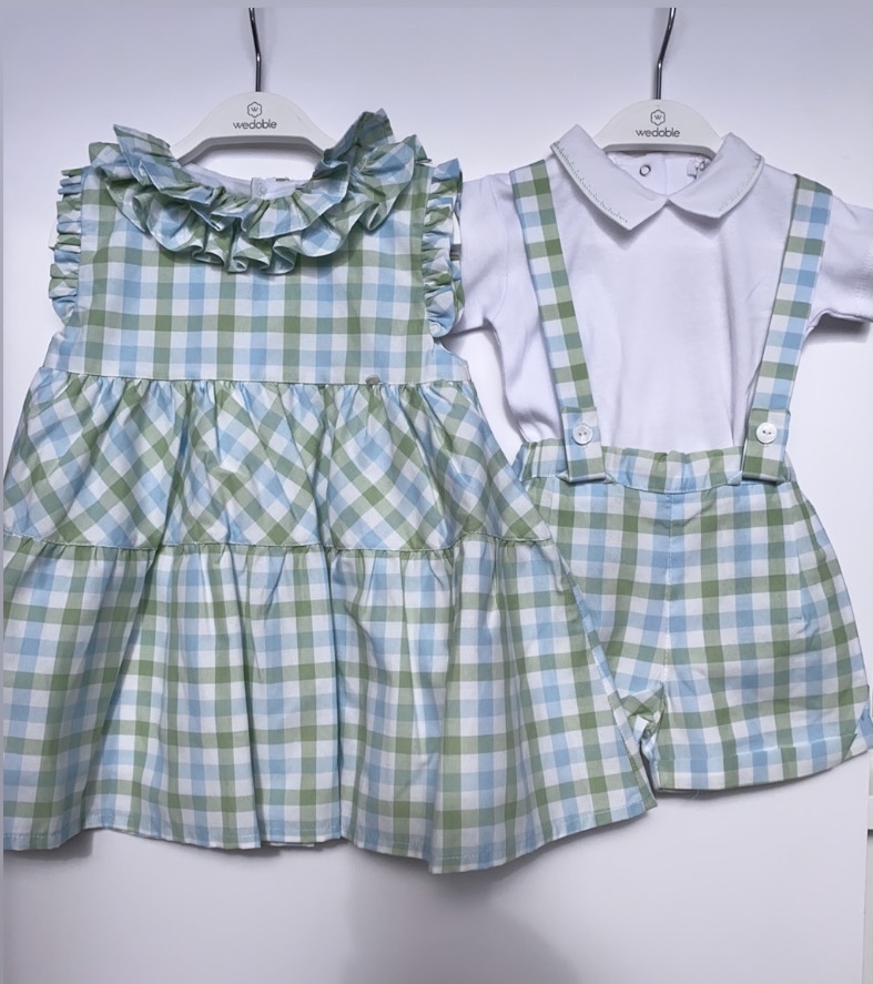 Wedoble SS21 White & Green Check Dungaree Set
