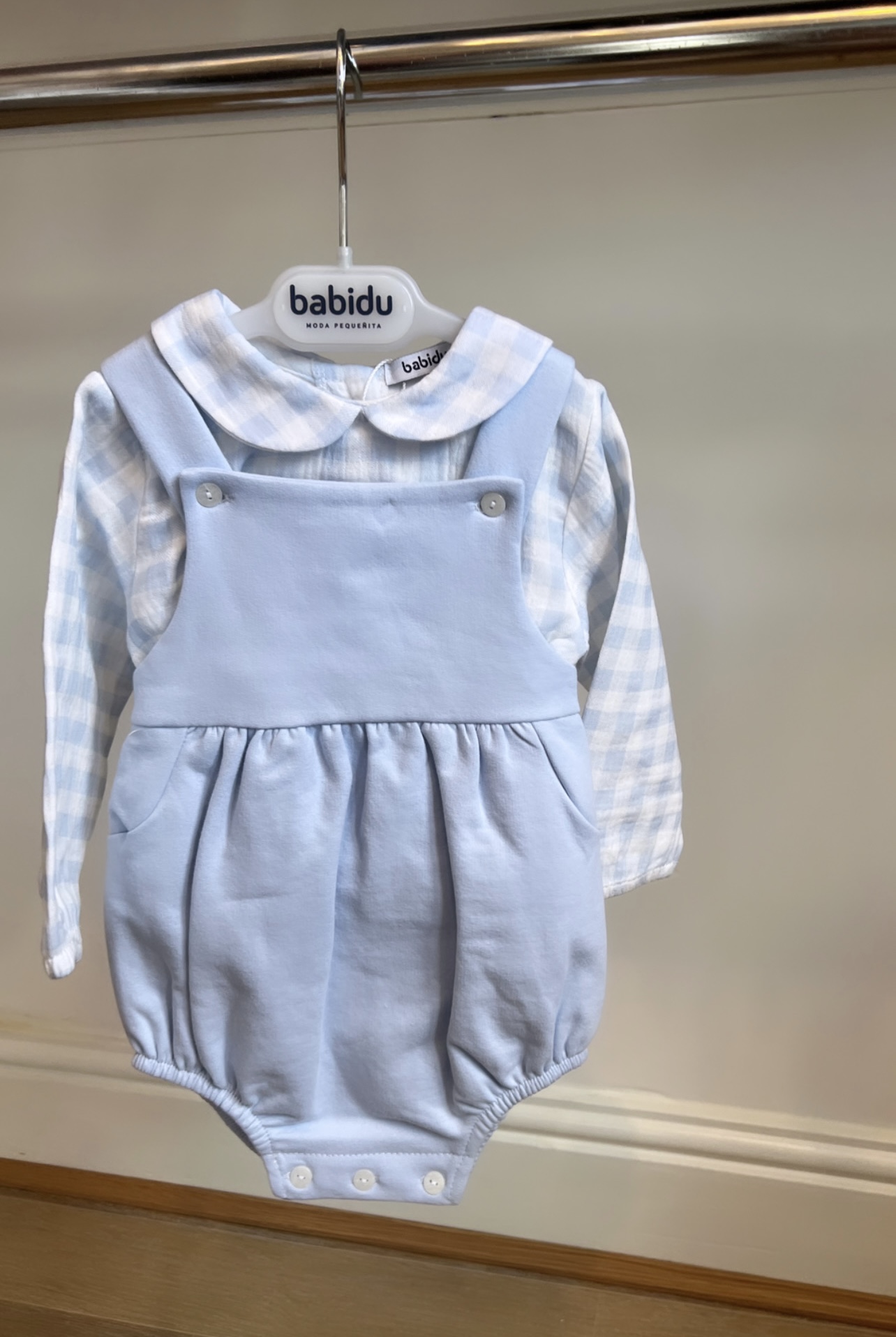 Babidu Baby Blue Gingham Shirt & Blue Romper