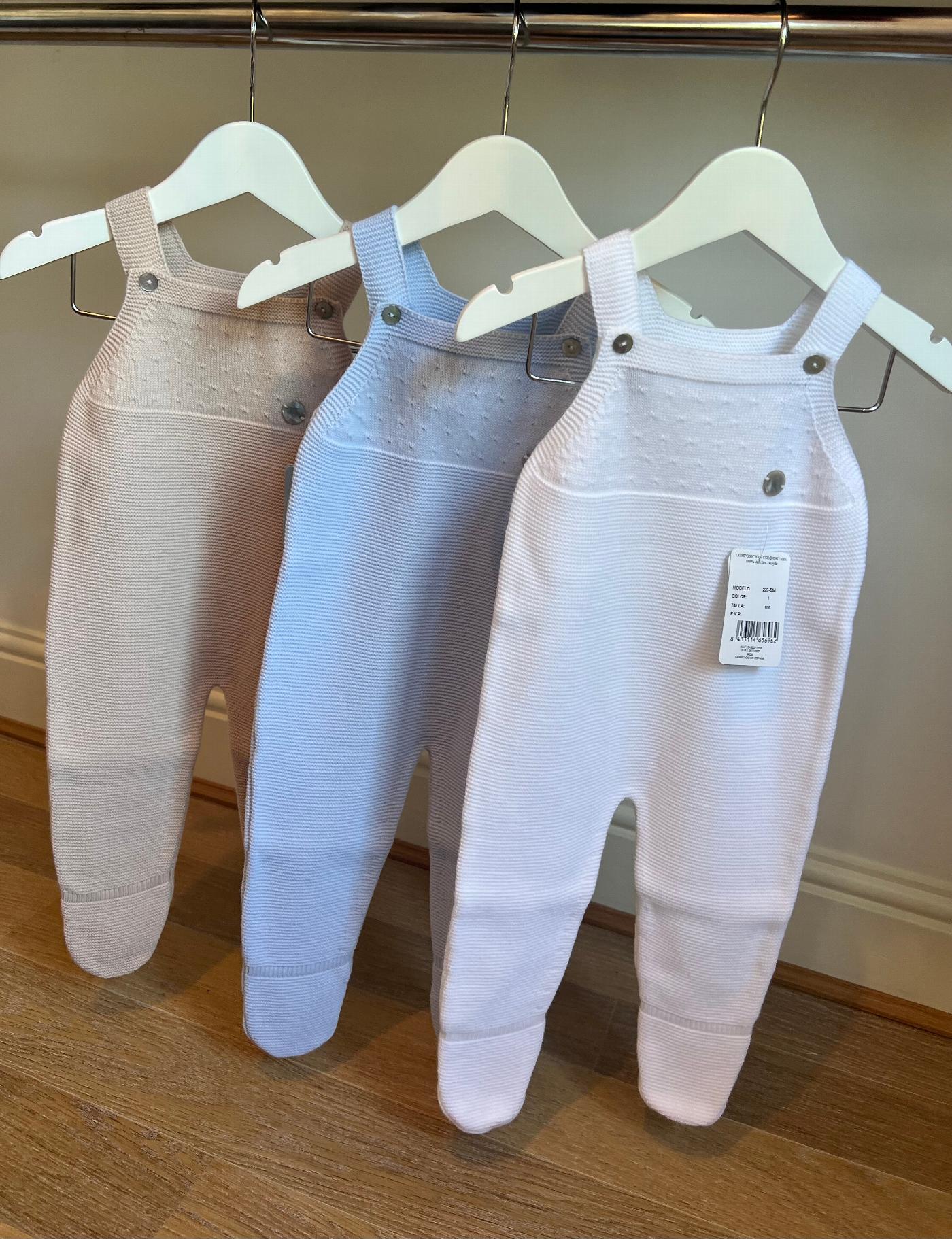 Granlei Footed Dungarees : 3X Colours (Baby Blue, Beige and White)