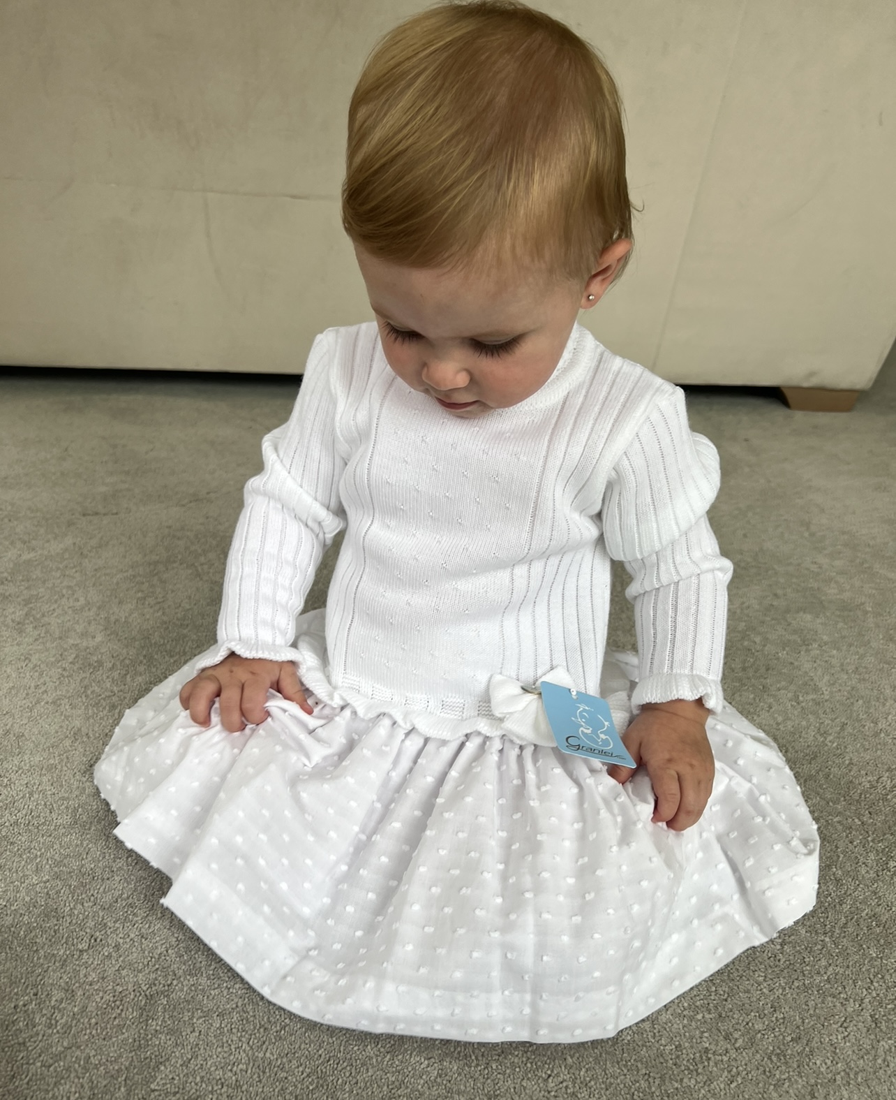 Granlei Little Cubs Exclusive - White With White Dot Dress